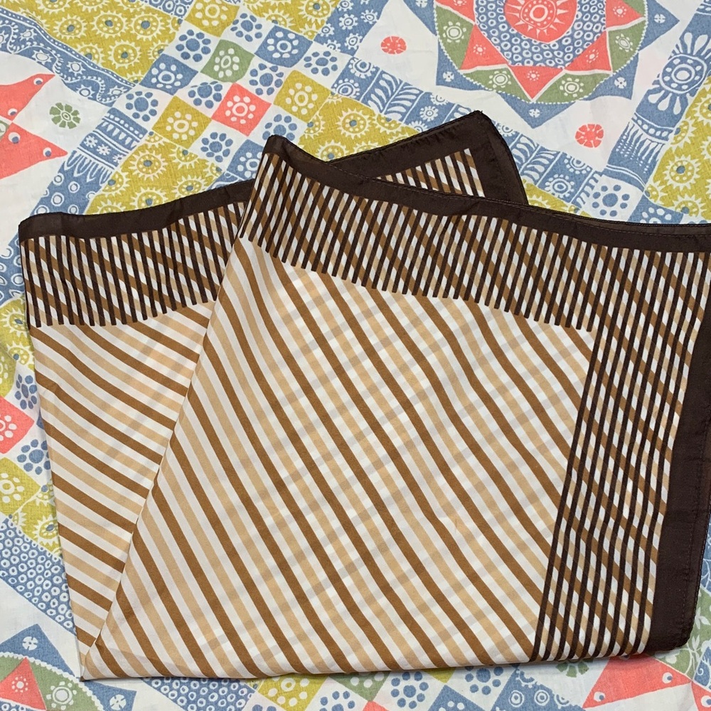 70’s Geometric Striped Dark Brown, Cream, and Beige Scarf
